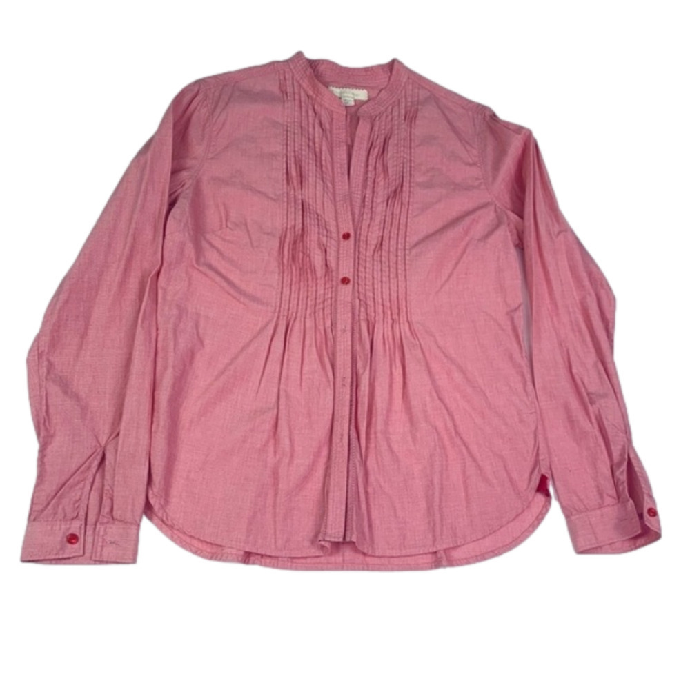 Victoria Secret Blouse Women Size Medium Button Down Pleading Long Sleeves Red‎
